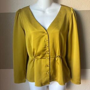 J. Crew Women’s 4 Peplum Long Sleeve Top Satin Crepe Blouse Side Zip Keyhole